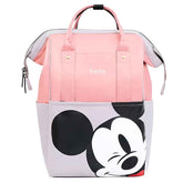 Huitich pink cartoon travel bag for moms with Mickey Mouse design and top handles